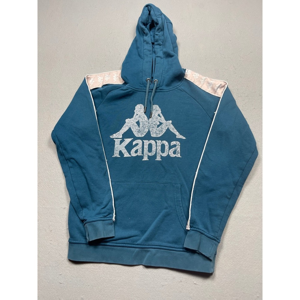 Kappa Mens Omini Logo Hoodie Teal Blue Pink Tape Pullover Sweatshirt Medium